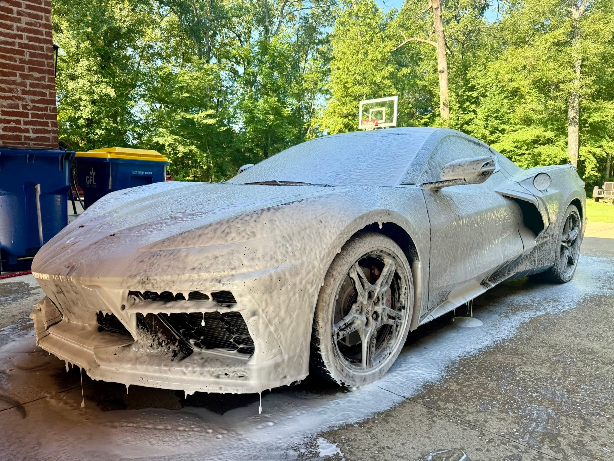 Corvette C8 in Snow Foam pre-wash decontamination bath
